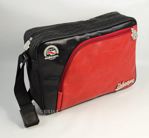 VW T1 Bus Vintage Look Messenger Bag With Tire Tread Edging - Black/Red