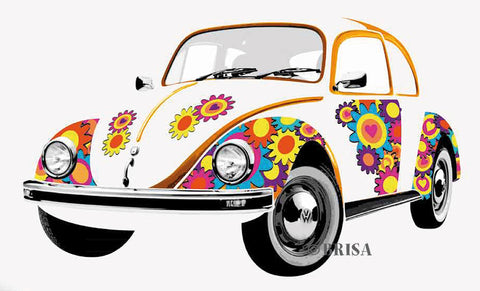 VW Beetle Wall Decal, Flower Power