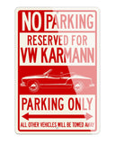 Volkswagen Karmann Ghia Convertible Reserved Parking Only Sign